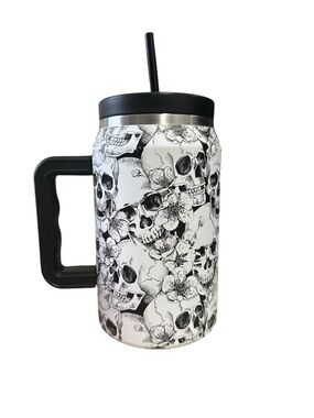 Hydrapeak Stainless Steel Skull Floral Travel Mug with Handle - 50 oz